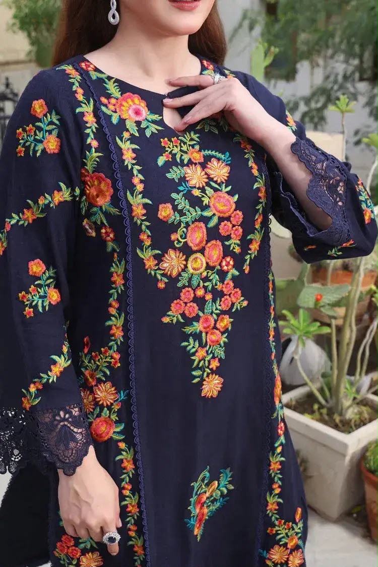 NAYAB Navy Blue Embroidered Lawn 3 Piece Suit – Design 555A