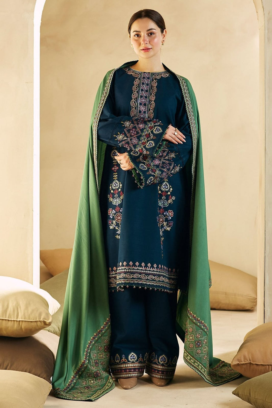 NAYAB Teal Blue Embroidered Lawn 3 Piece Suit – Design 551