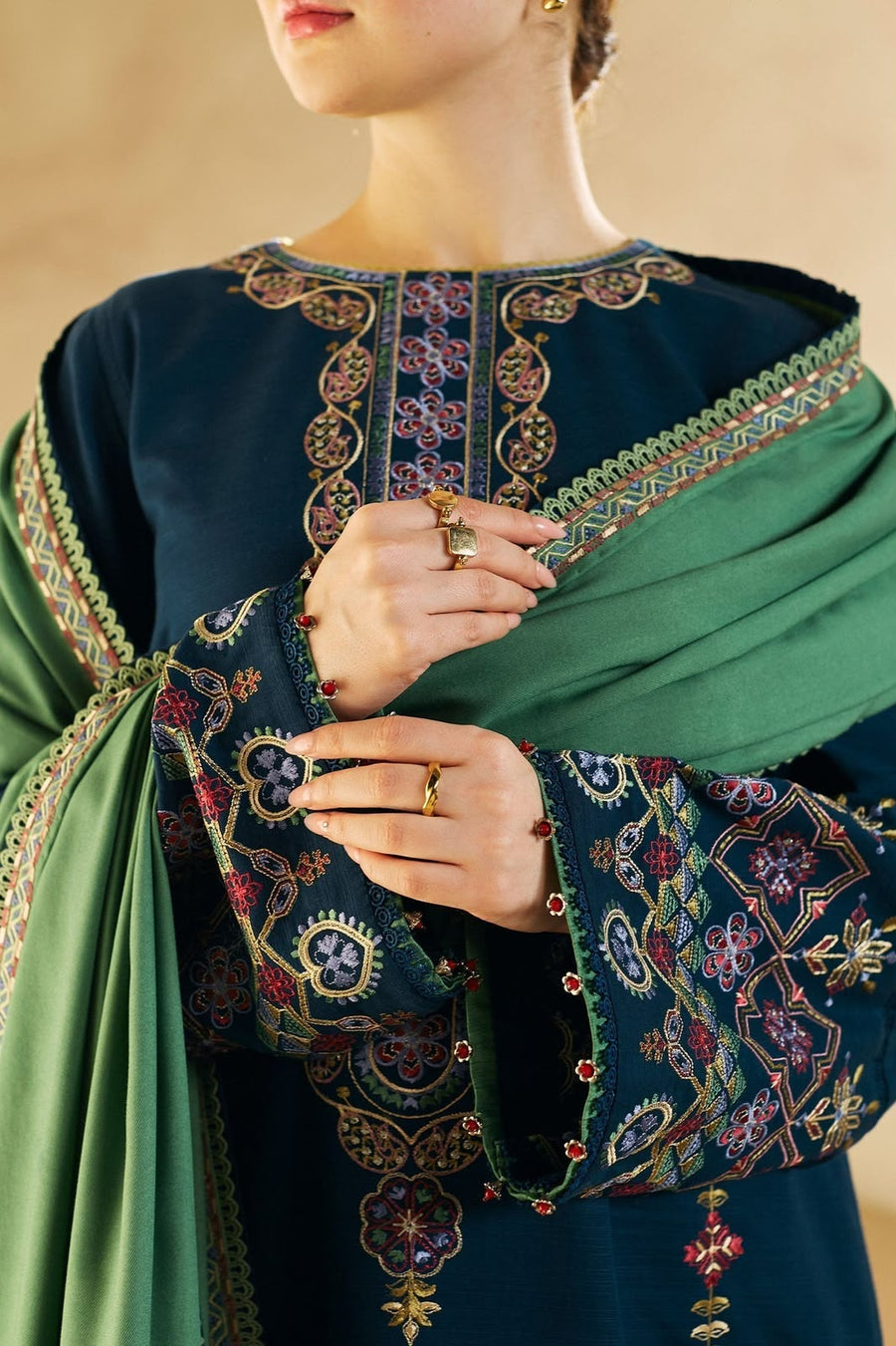 NAYAB Teal Blue Embroidered Lawn 3 Piece Suit – Design 551