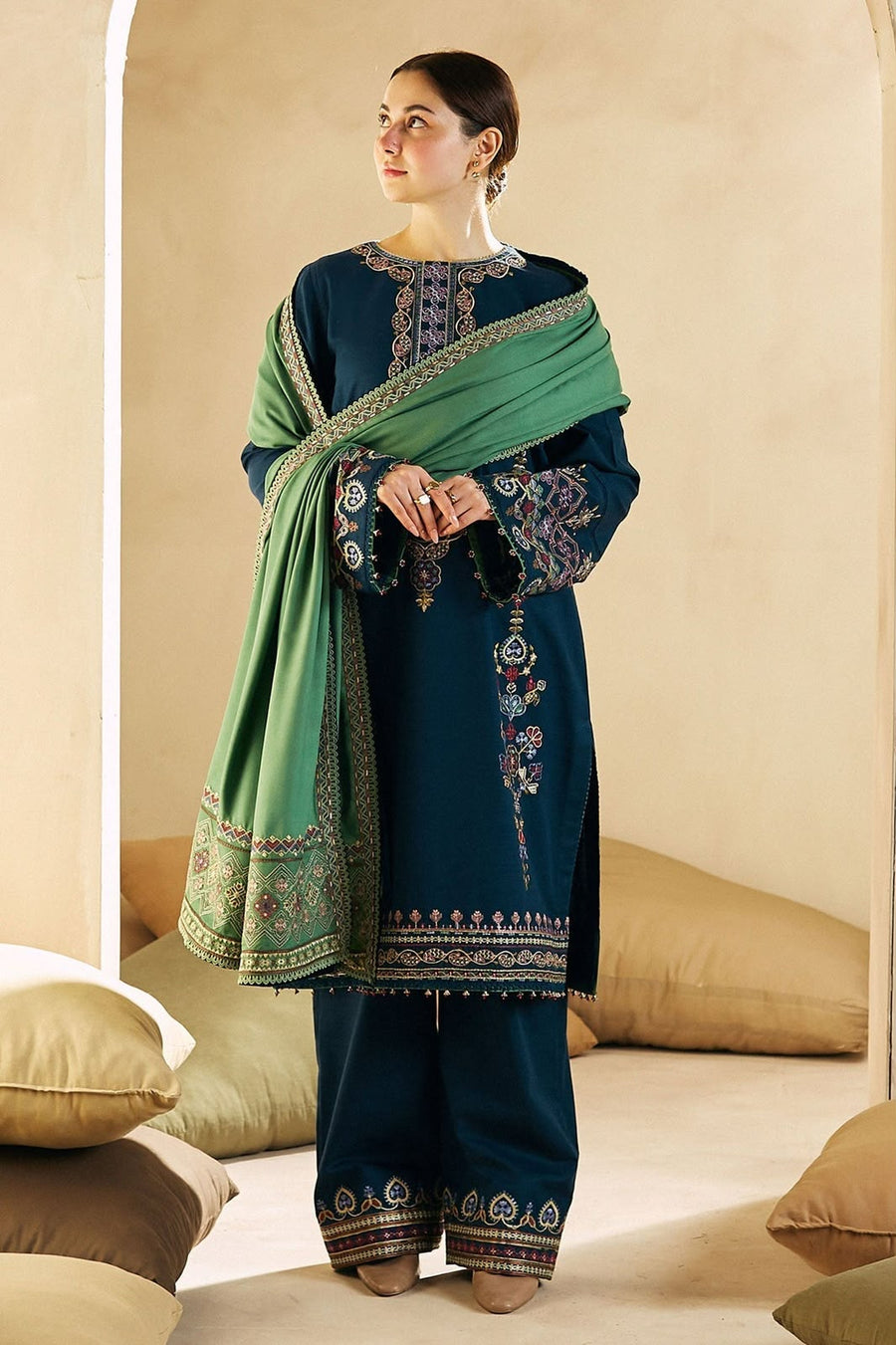 NAYAB Teal Blue Embroidered Lawn 3 Piece Suit – Design 551