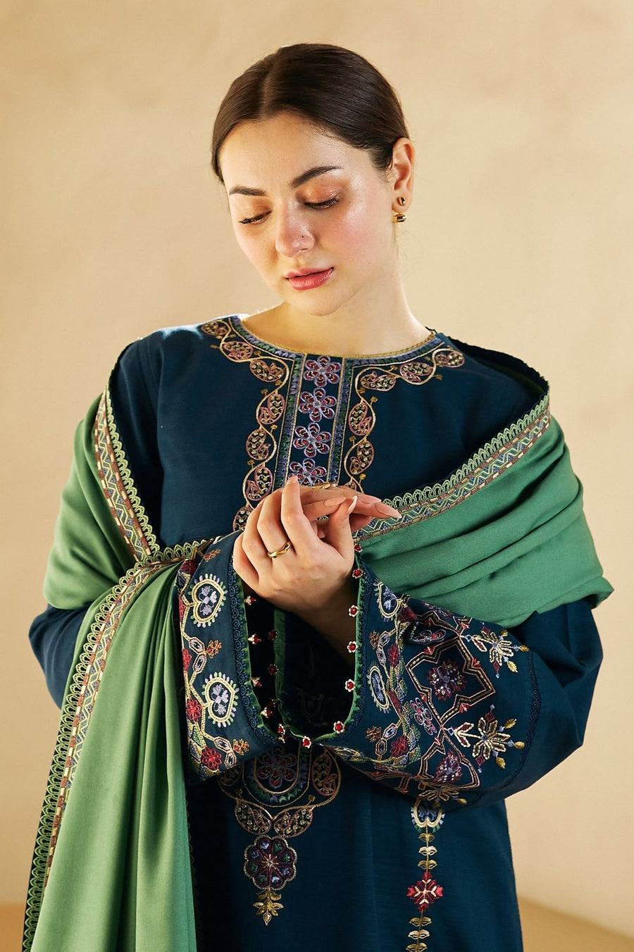NAYAB Teal Blue Embroidered Lawn 3 Piece Suit – Design 551