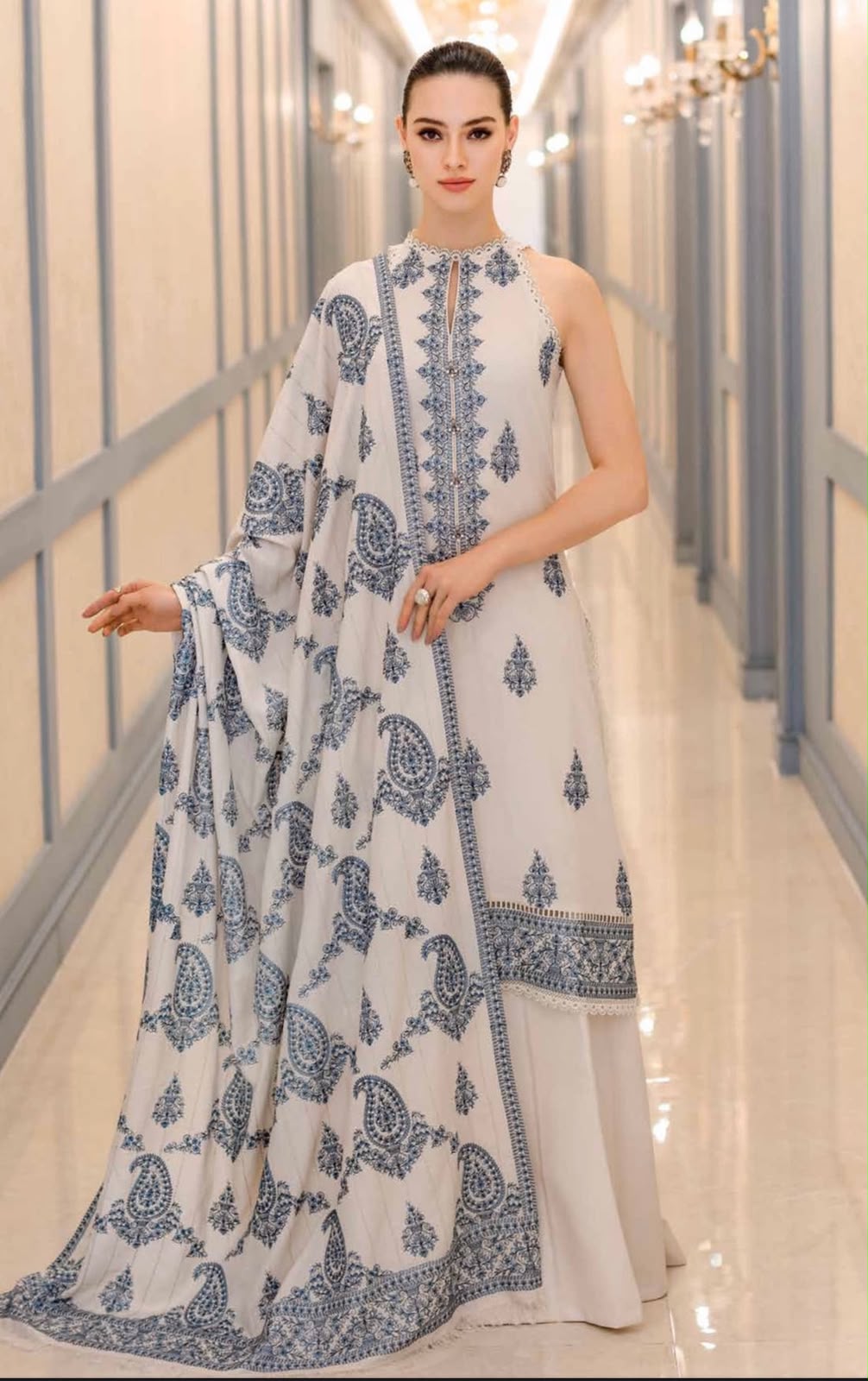 NAYAB Beige Embroidered Lawn 3 Piece Suit – Design 572