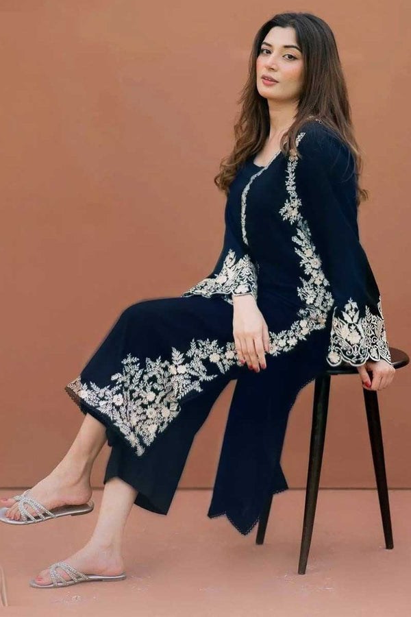 Nayab Premium 2-Piece Embroidered Lawn Suit – Midnight Blue Elegance