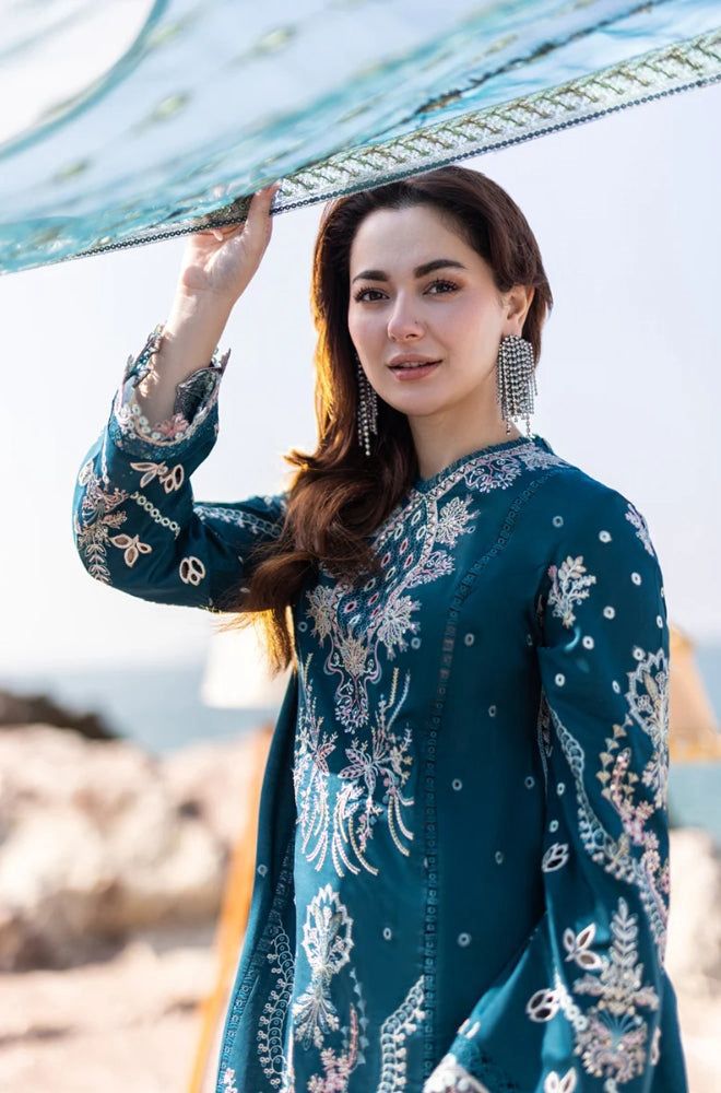 Nayab Luxury Heavy Embroidered Airjet Lawn 3-Piece Unstitched Suit with Bamber Chiffon Dupatta