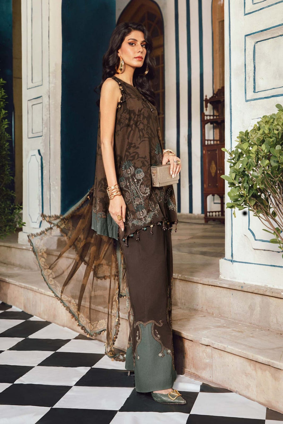 Nayab | Black Embroidered Lawn 3-Piece Unstitched Suit with Digital Chiffon Dupatt