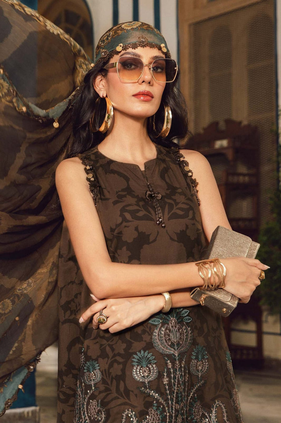 Nayab | Black Embroidered Lawn 3-Piece Unstitched Suit with Digital Chiffon Dupatta