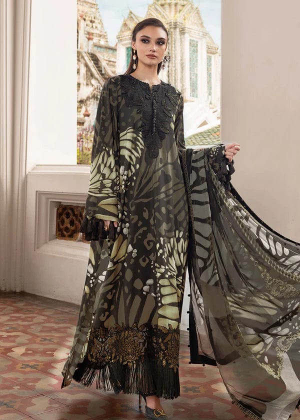 Nayab | Olive Black Digital Printed Lawn 3-Piece Unstitched Suit with Chiffon Dupatta