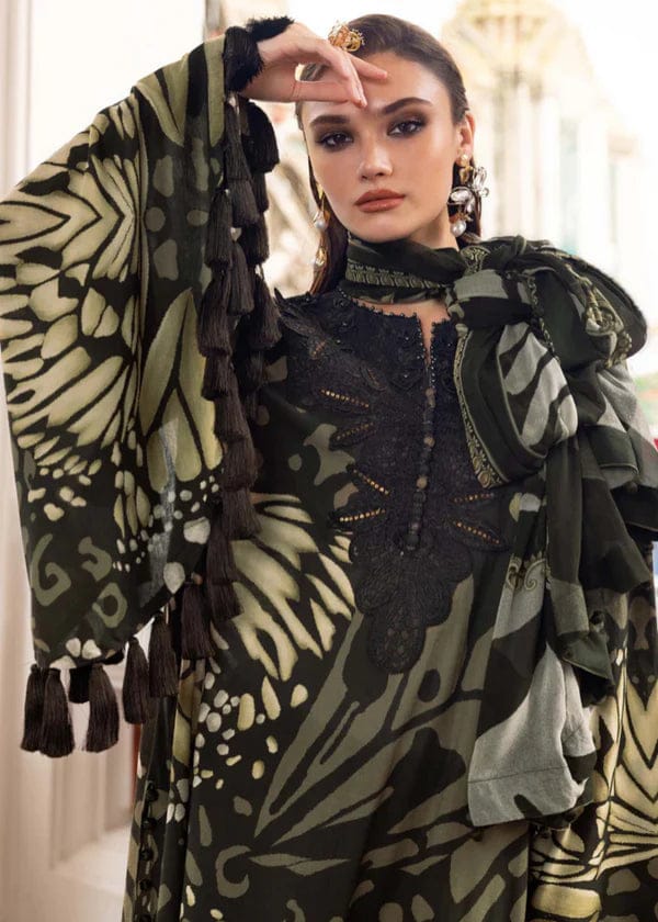Nayab | Olive Black Digital Printed Lawn 3-Piece Unstitched Suit with Chiffon Dupatta