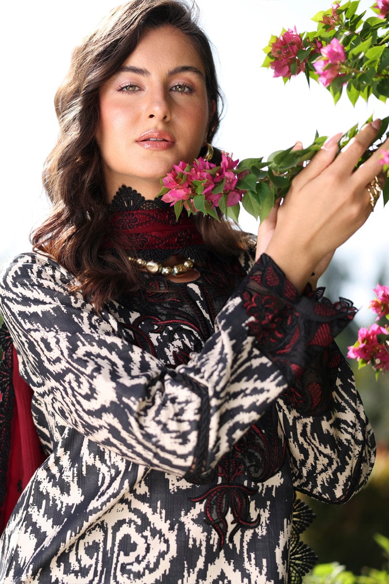 Nayab | Black &amp; White Premium Printed Lawn 3-Piece Unstitched Suit with Digital Chiffon Dupatta