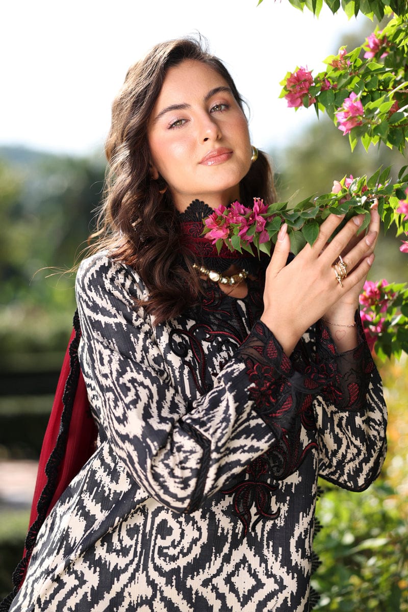 Nayab | Black &amp; White Premium Printed Lawn 3-Piece Unstitched Suit with Digital Chiffon Dupatta