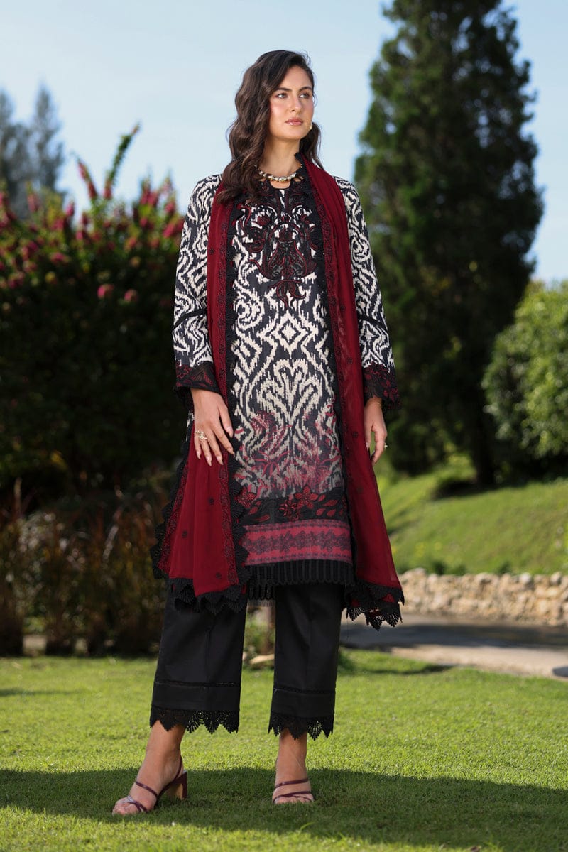 Nayab | Black &amp; White Premium Printed Lawn 3-Piece Unstitched Suit with Digital Chiffon Dupatta