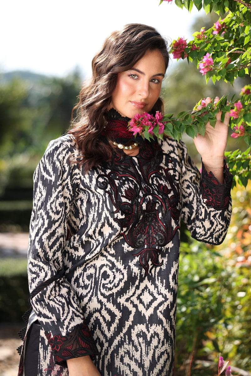Nayab | Black &amp; White Premium Printed Lawn 3-Piece Unstitched Suit with Digital Chiffon Dupatta