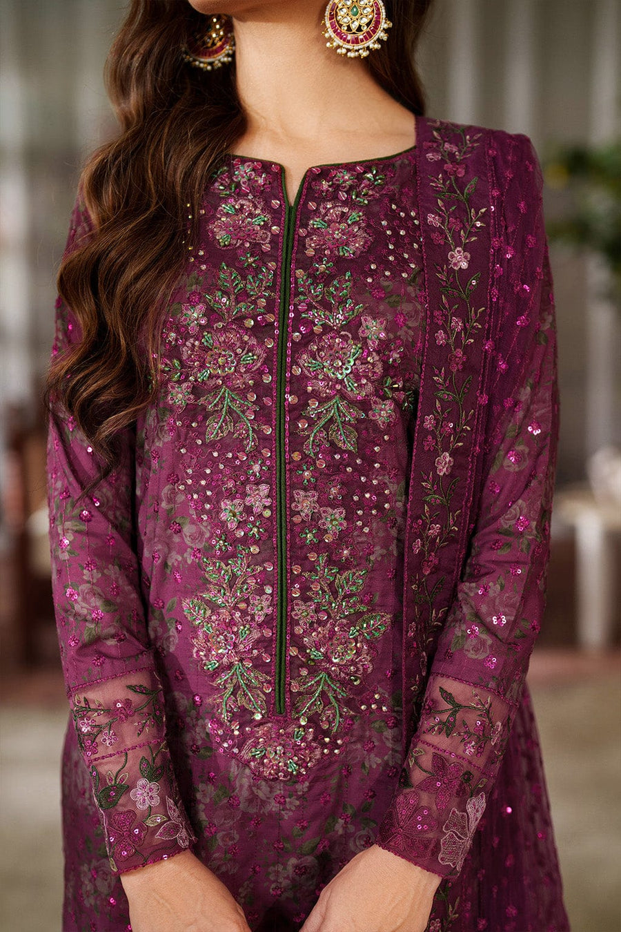 Nayab | Plum Floral Printed Lawn 3-Piece Unstitched Suit with Digital Chiffon Dupatta