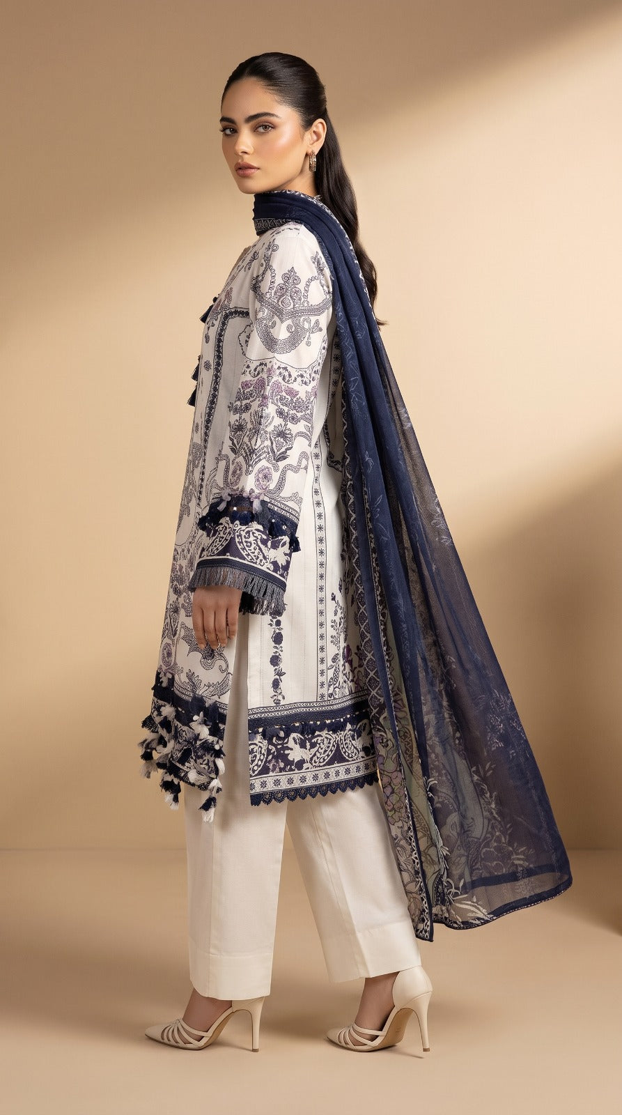 Nayab | White &amp; Black Digital Printed Lawn 3-Piece Unstitched Suit with Bamber Chiffon Dupatta