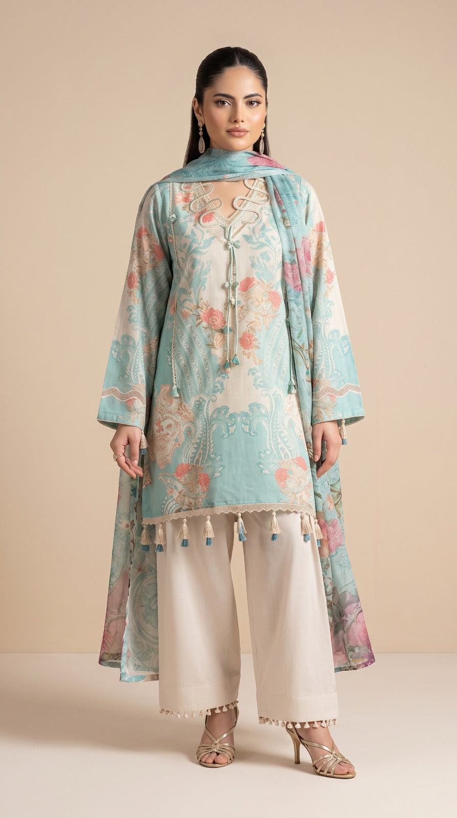 Nayab Pearl Print Digital Printed Lawn 3-Piece Suit – Aqua Blue | Article 11