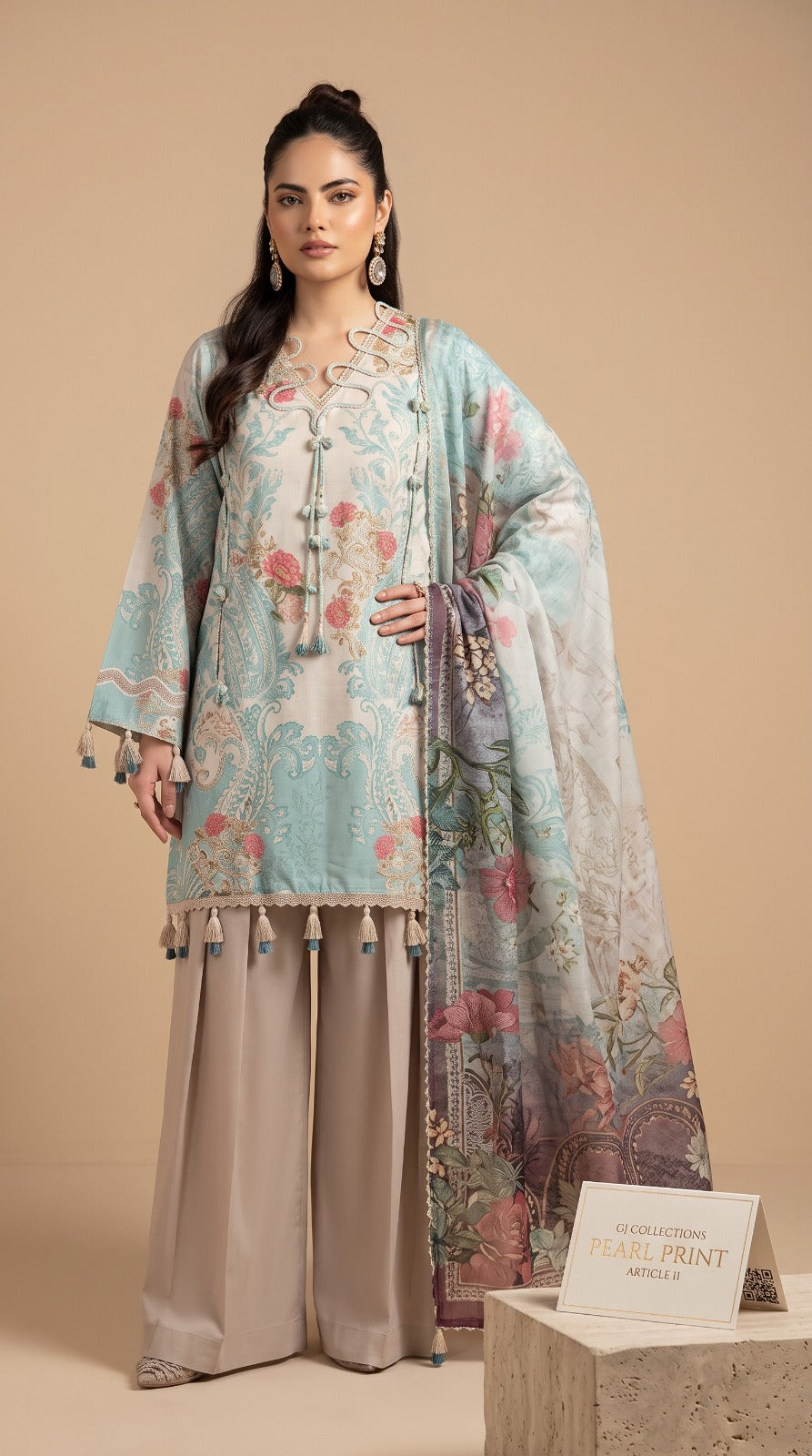 Nayab Pearl Print Digital Printed Lawn 3-Piece Suit – Aqua Blue | Article 11