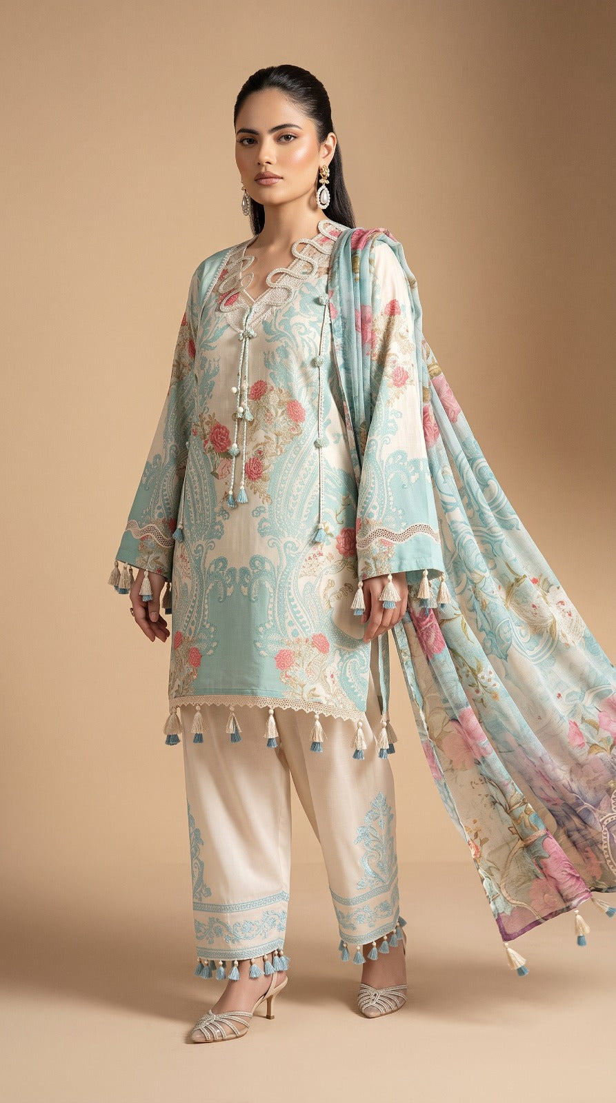 Nayab Pearl Print Digital Printed Lawn 3-Piece Suit – Aqua Blue | Article 11