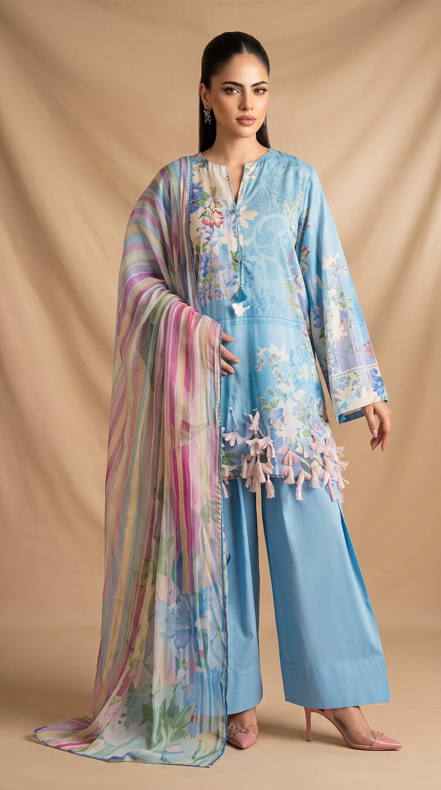 Nayab Pearl Print Digital Printed Lawn 3-Piece Suit – Sky Blue | Article 03