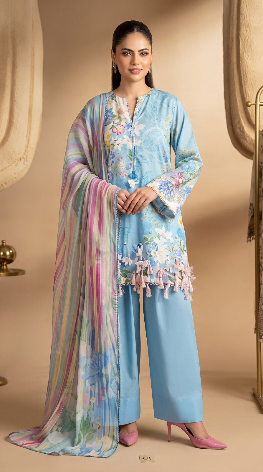 Nayab Pearl Print Digital Printed Lawn 3-Piece Suit – Sky Blue | Article 03