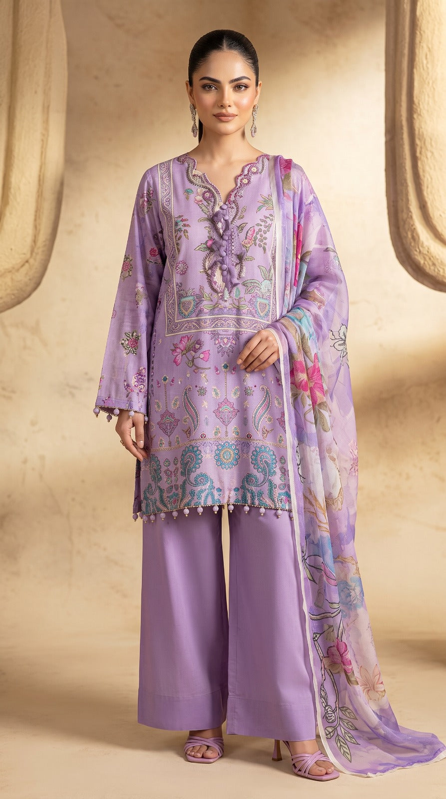 Nayab Pearl Print Digital Printed Lawn 3-Piece Suit – Lavender | Article 10