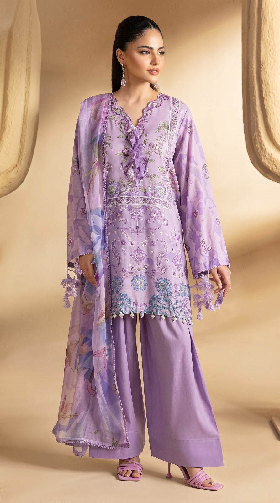 Nayab Pearl Print Digital Printed Lawn 3-Piece Suit – Lavender | Article 10
