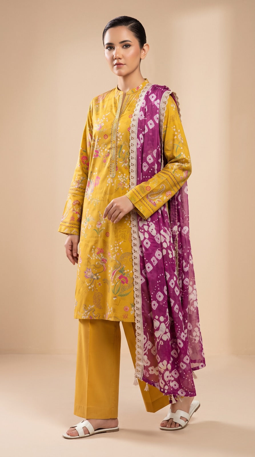 Nayab  Digital Printed Lawn 3-Piece Suit – Mustard Yellow | Article 02