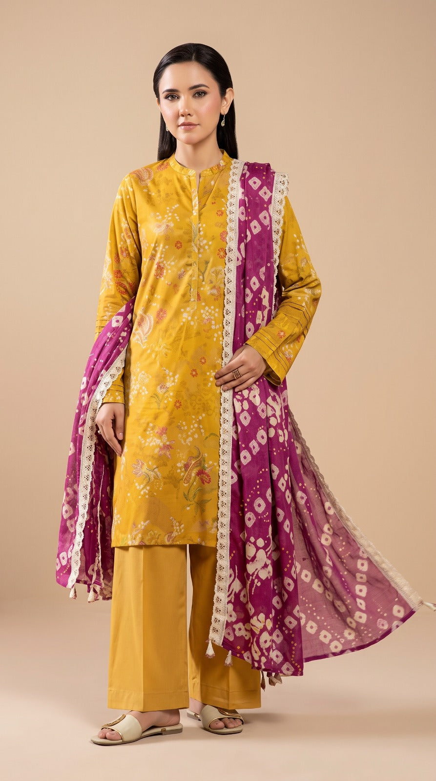 Nayab  Digital Printed Lawn 3-Piece Suit – Mustard Yellow | Article 02