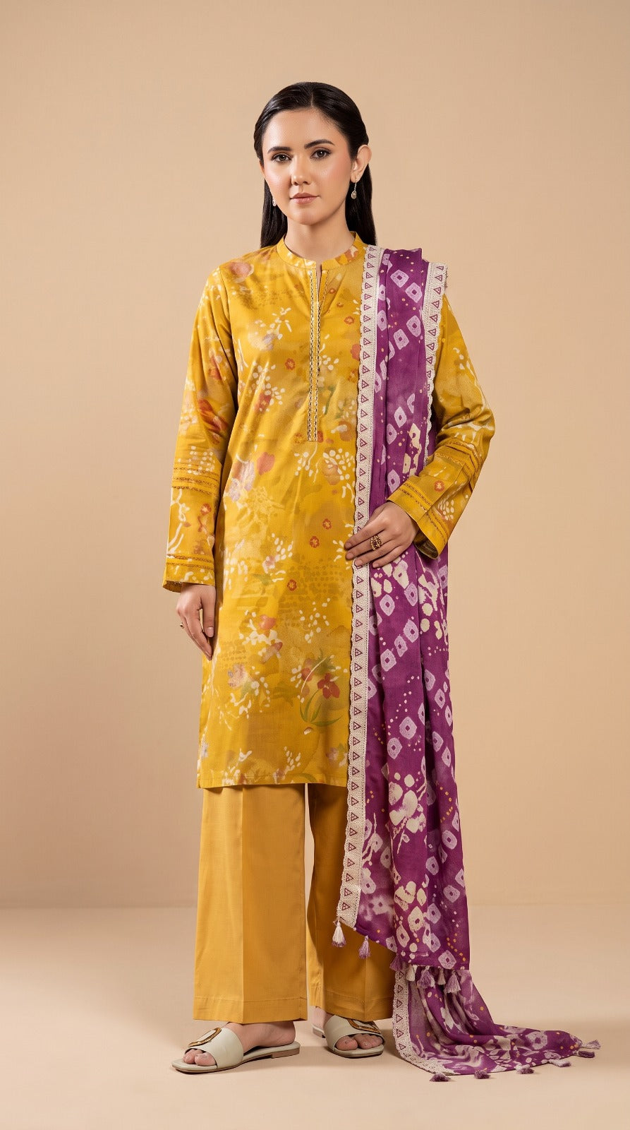 Nayab  Digital Printed Lawn 3-Piece Suit – Mustard Yellow | Article 02