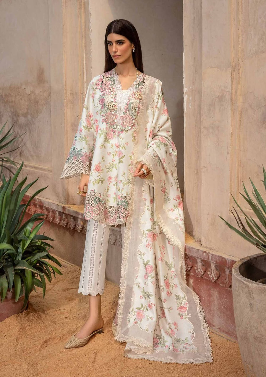 Luxury Premium Lawn Embroidered 3 Piece Suit with Silk Dupatta