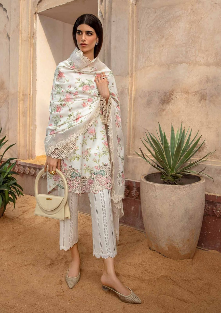 Luxury Premium Lawn Embroidered 3 Piece Suit with Silk Dupatta