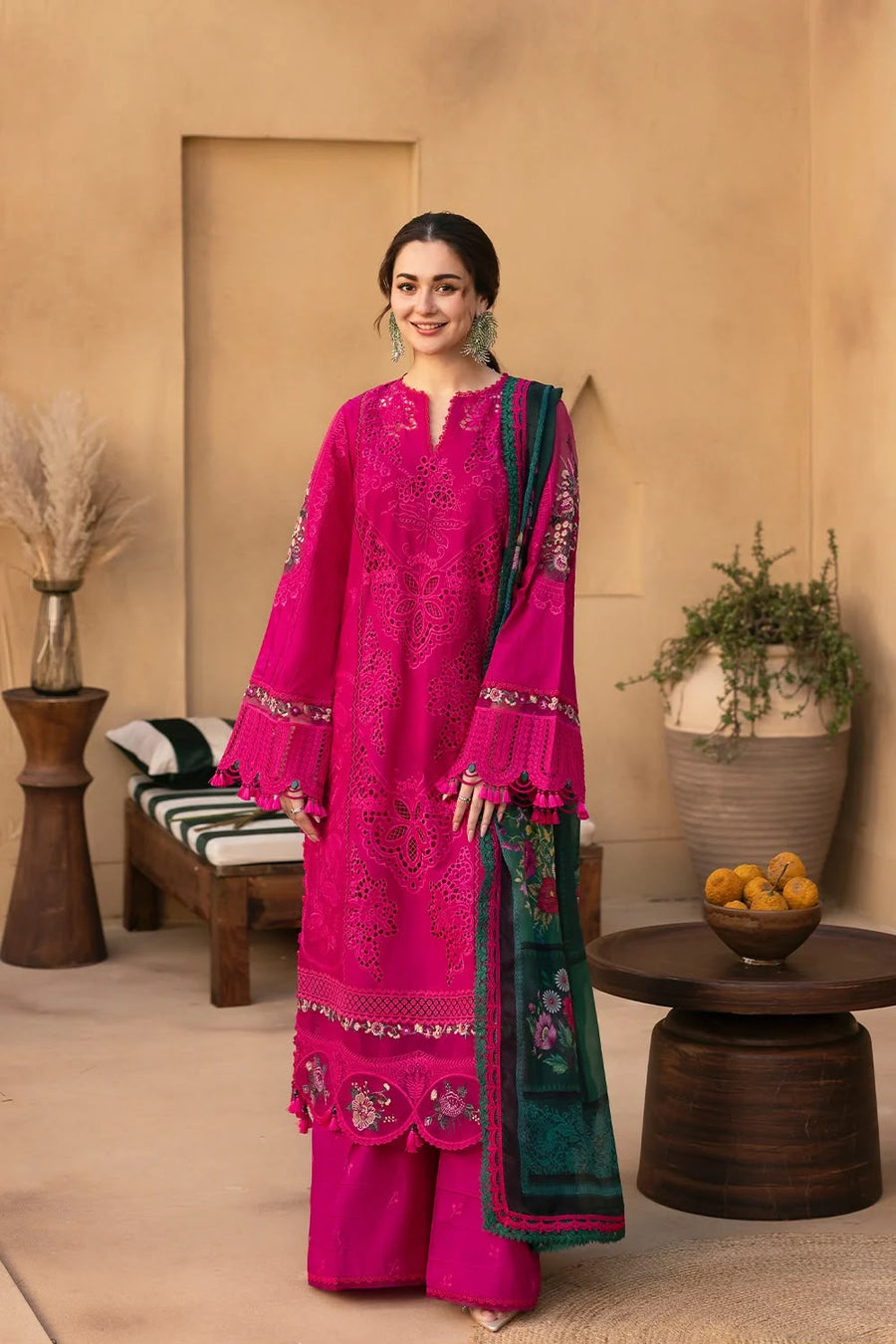 Luxury Premium Lawn Embroidered 3 Piece Suit with Printed Silk Dupatta