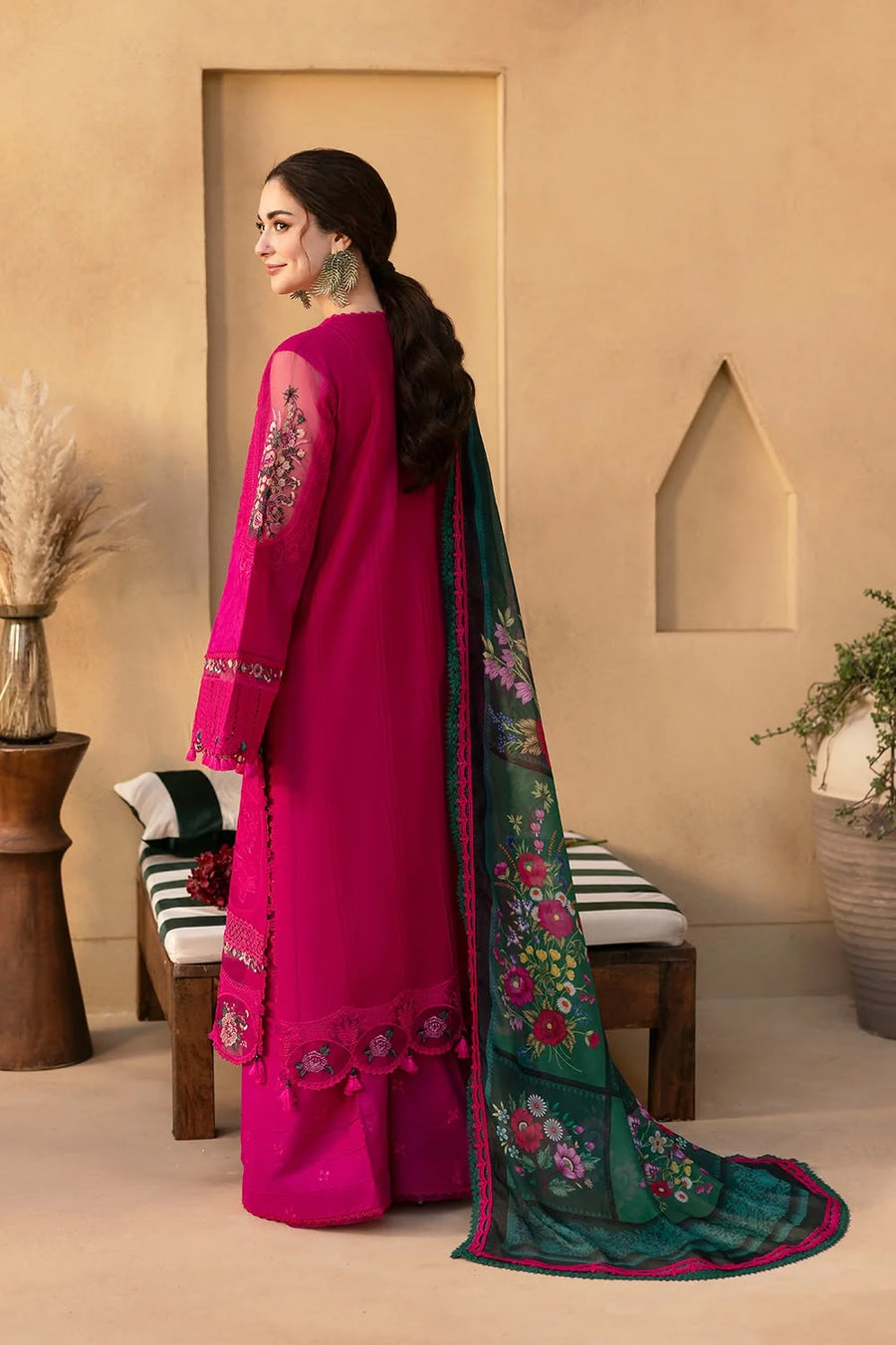 Luxury Premium Lawn Embroidered 3 Piece Suit with Printed Silk Dupatta