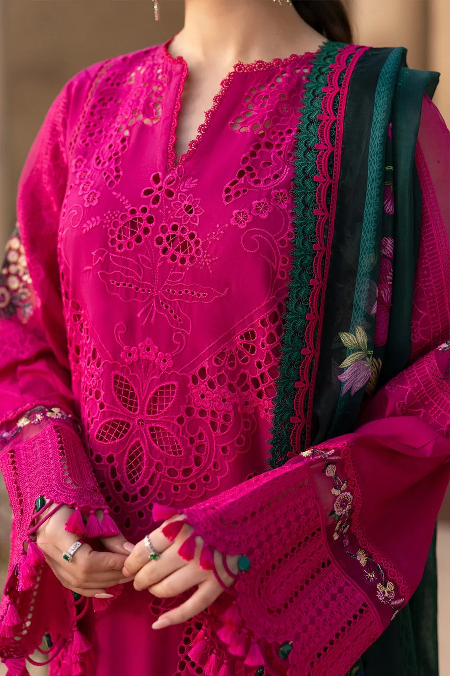 Luxury Premium Lawn Embroidered 3 Piece Suit with Printed Silk Dupatta