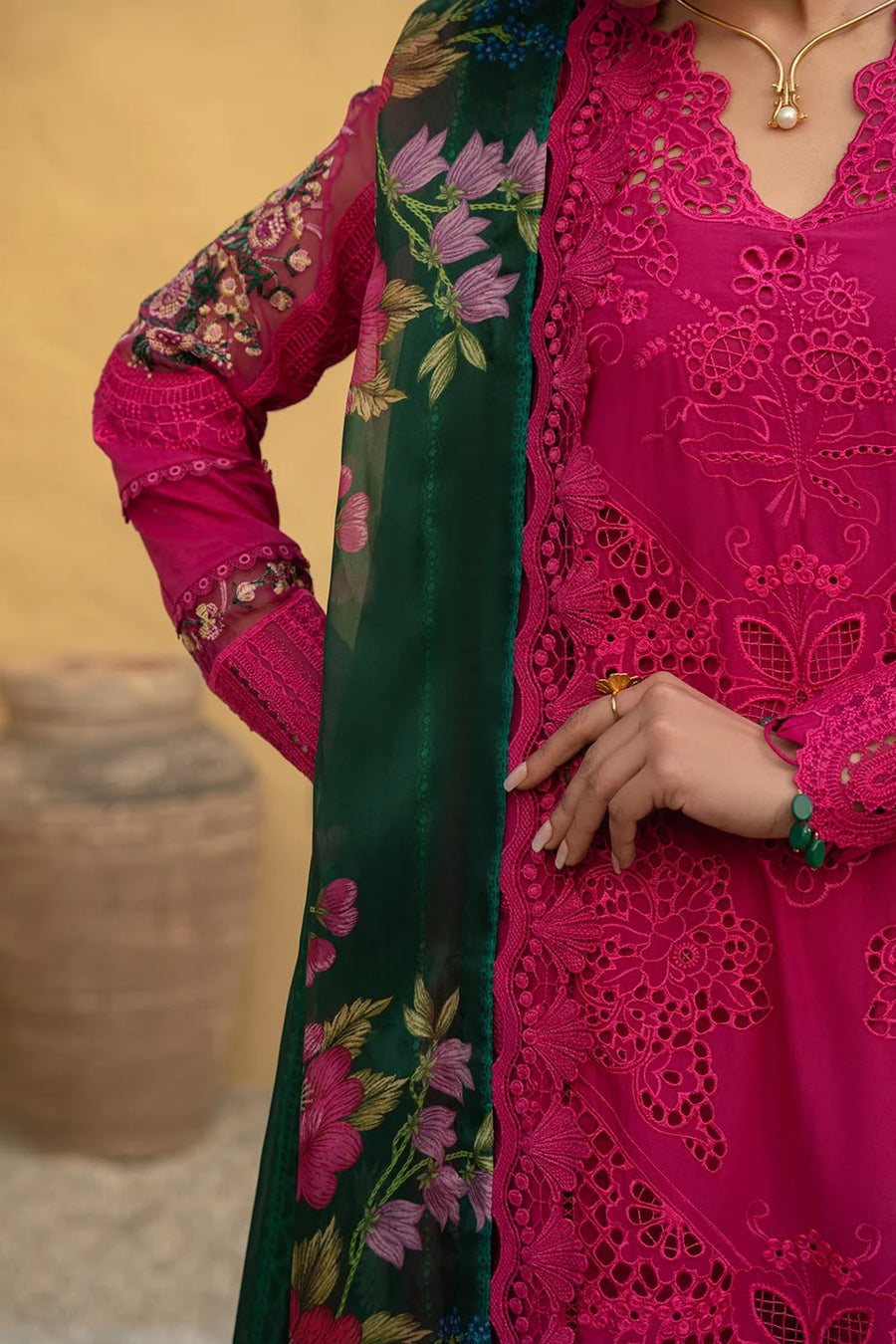 Luxury Premium Lawn Embroidered 3 Piece Suit with Printed Silk Dupatta