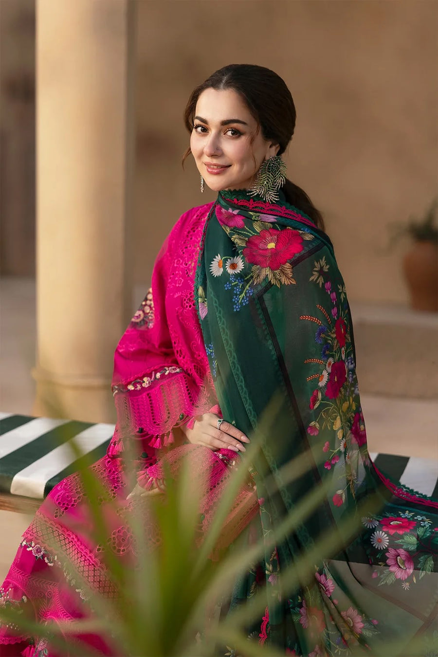 Luxury Premium Lawn Embroidered 3 Piece Suit with Printed Silk Dupatta