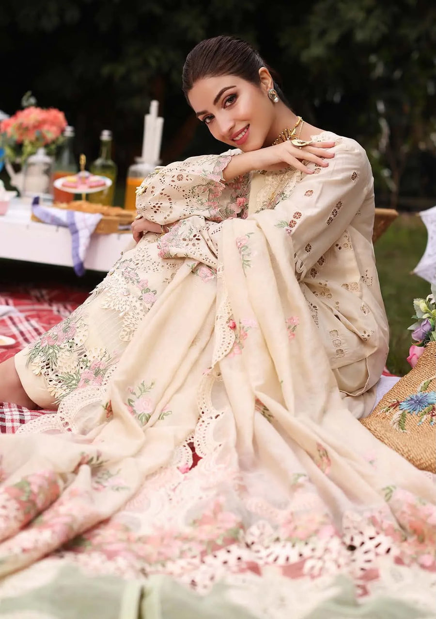 Luxury Premium Lawn Embroidered 3 Piece Suit with Cotton Net Embroidered Dupatta