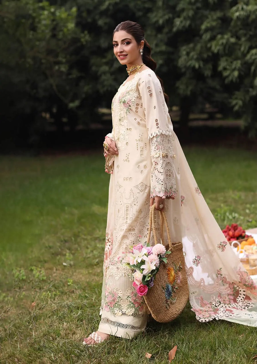 Luxury Premium Lawn Embroidered 3 Piece Suit with Cotton Net Embroidered Dupatta