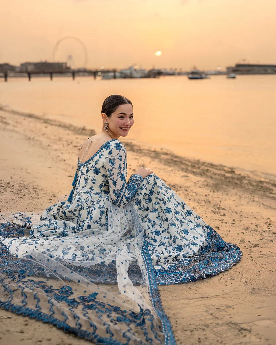 Luxury Premium Embroidered Lawn 3 Piece Frock Suit with Cotton Net Dupatta