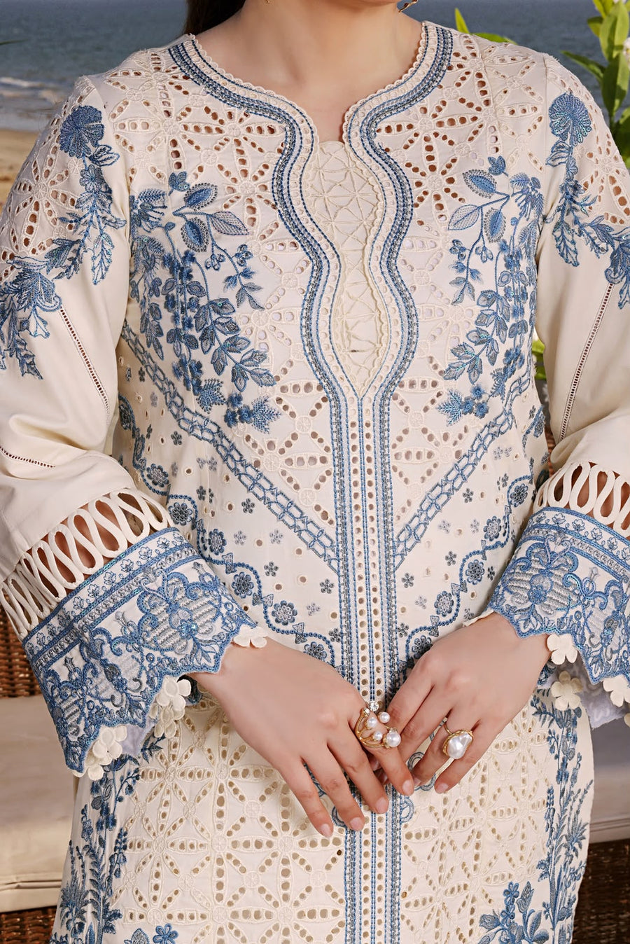 Luxury Premium Lawn Embroidered 3 Piece Suit with Cutwork Cotton Net Dupatta