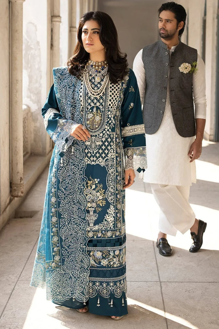 Luxury Embroidered Lawn 3-Piece Suit 2026 | Chiffon Dupatta