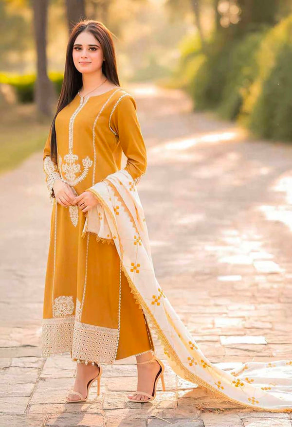 NAYAB 3-Piece Lawn Embroidery Suit – Mustard