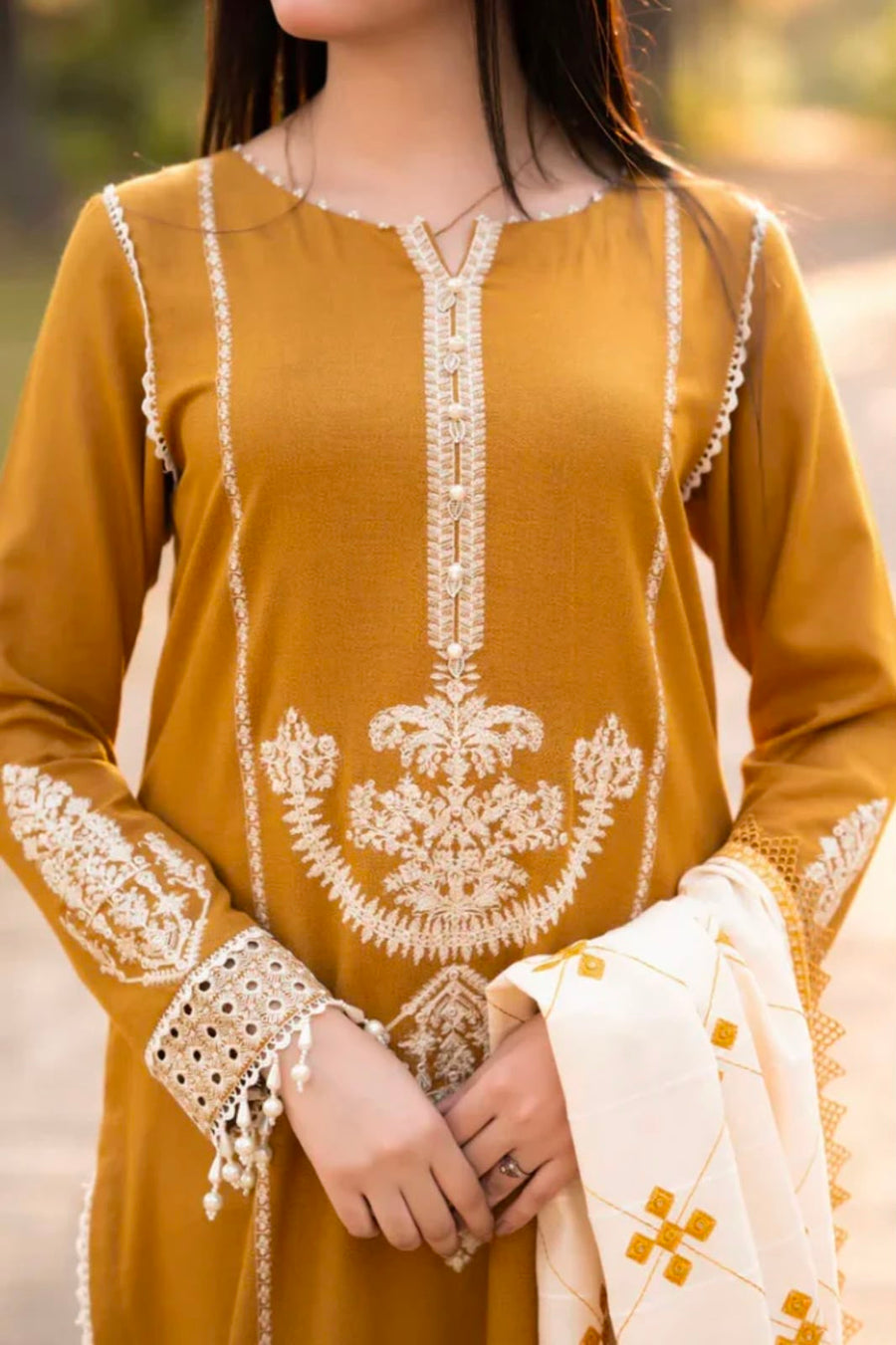 NAYAB 3-Piece Lawn Embroidery Suit – Mustard