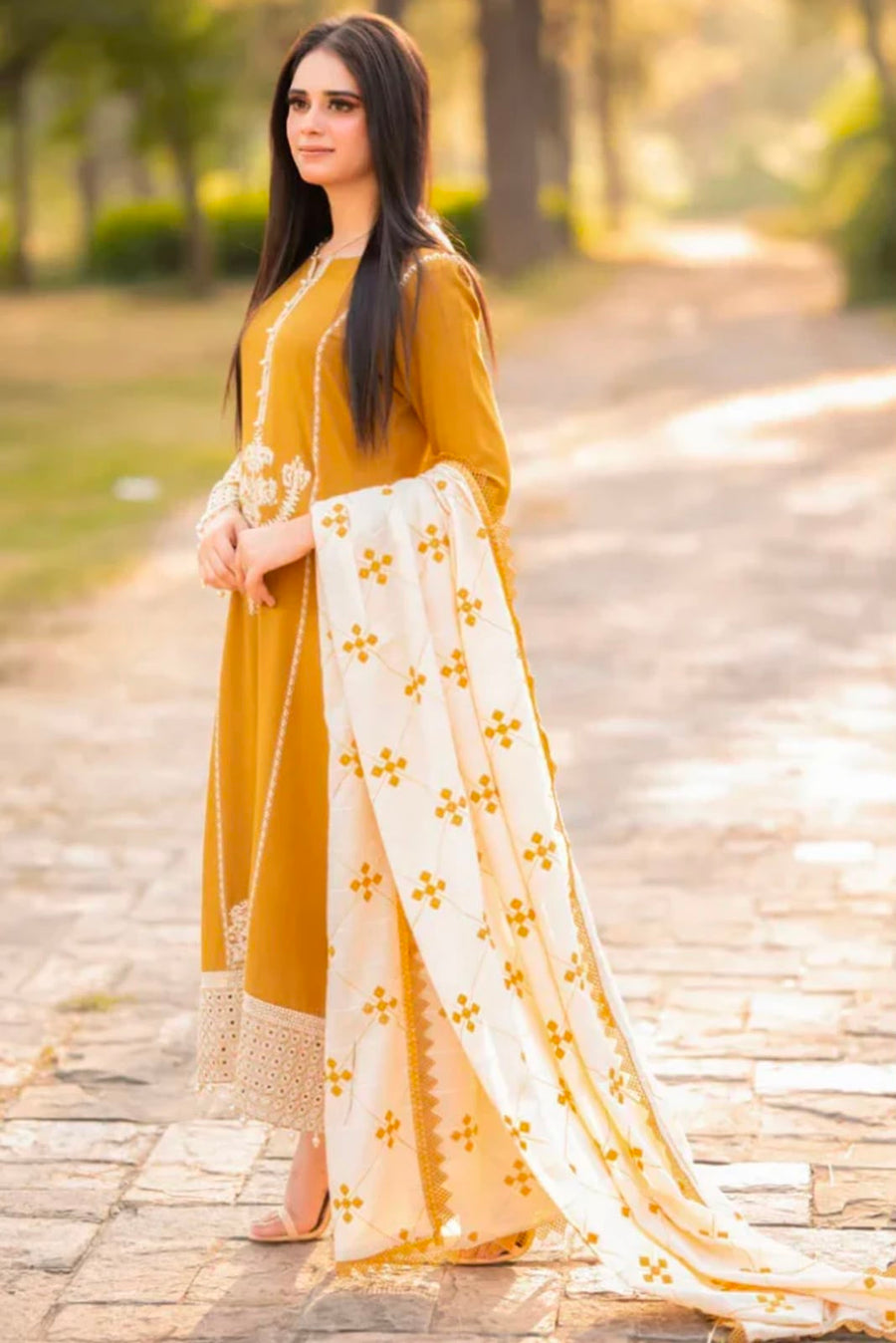 NAYAB 3-Piece Lawn Embroidery Suit – Mustard