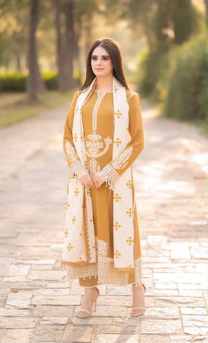 NAYAB 3-Piece Lawn Embroidery Suit – Mustard