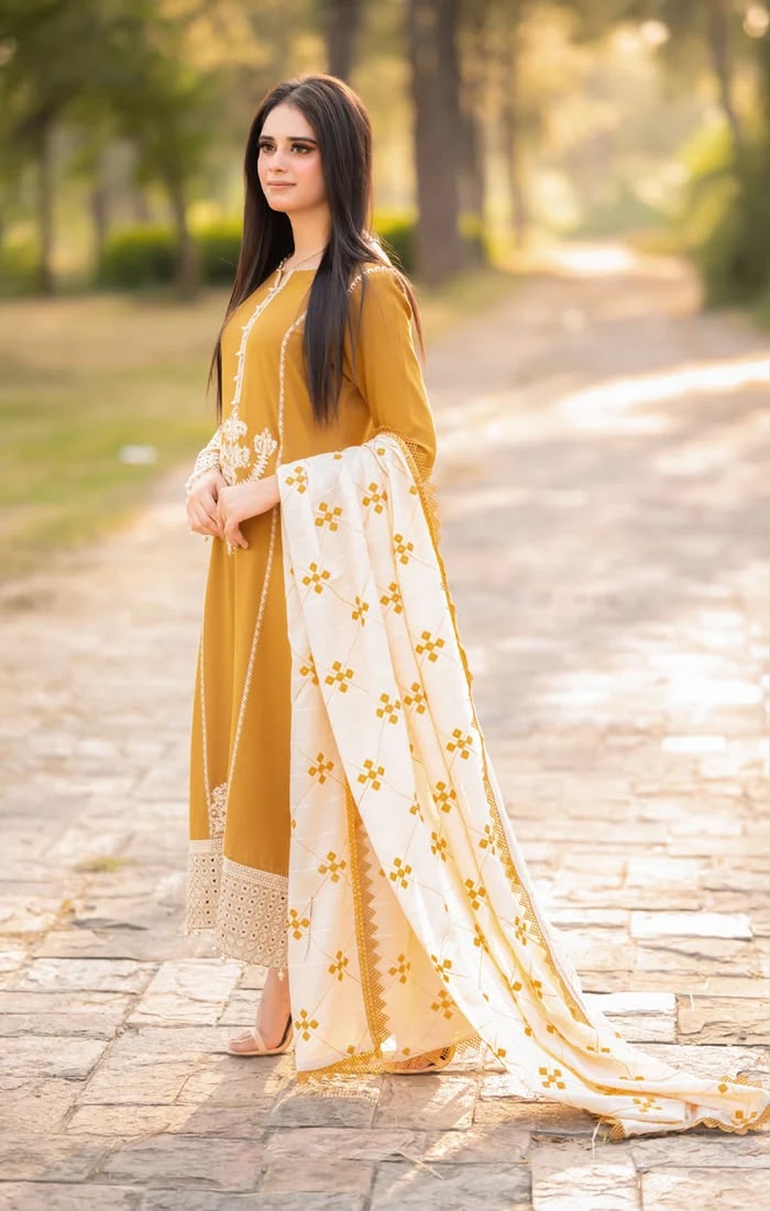 NAYAB 3-Piece Lawn Embroidery Suit – Mustard