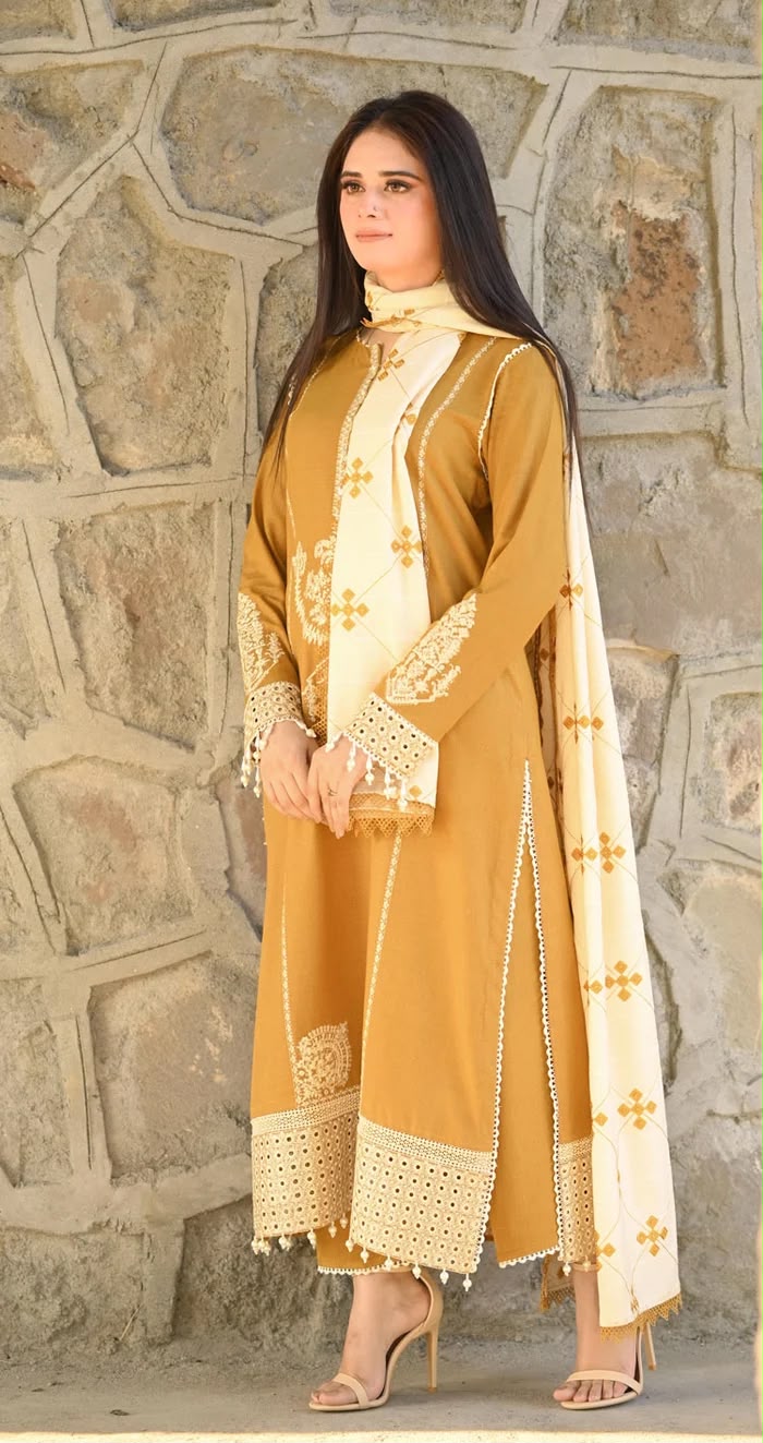 NAYAB 3-Piece Lawn Embroidery Suit – Mustard