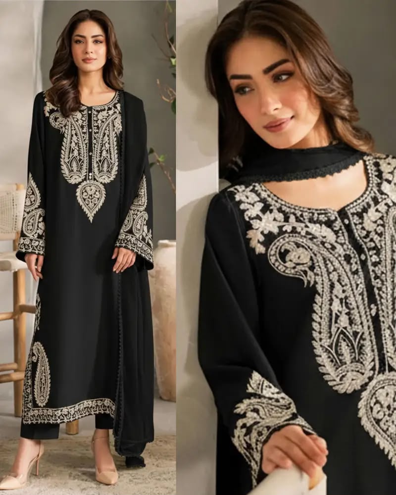 NAYAB 3-Piece Lawn Embroidery Suit – Black