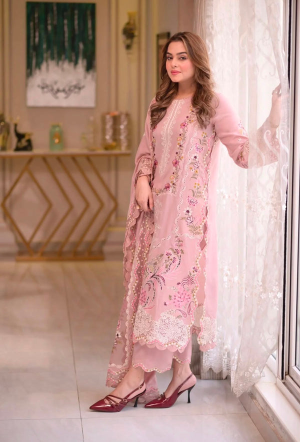 NAYAB 3-Piece Embroidered Lawn Suit – Pink