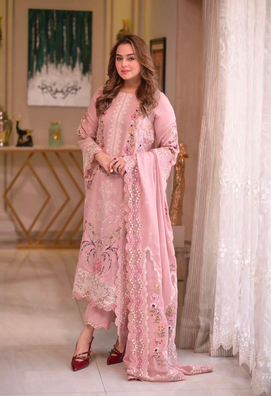 NAYAB 3-Piece Embroidered Lawn Suit – Pink