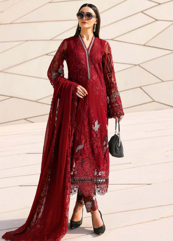 NAYAB 3-Piece Embroidered Suit – Deep Red